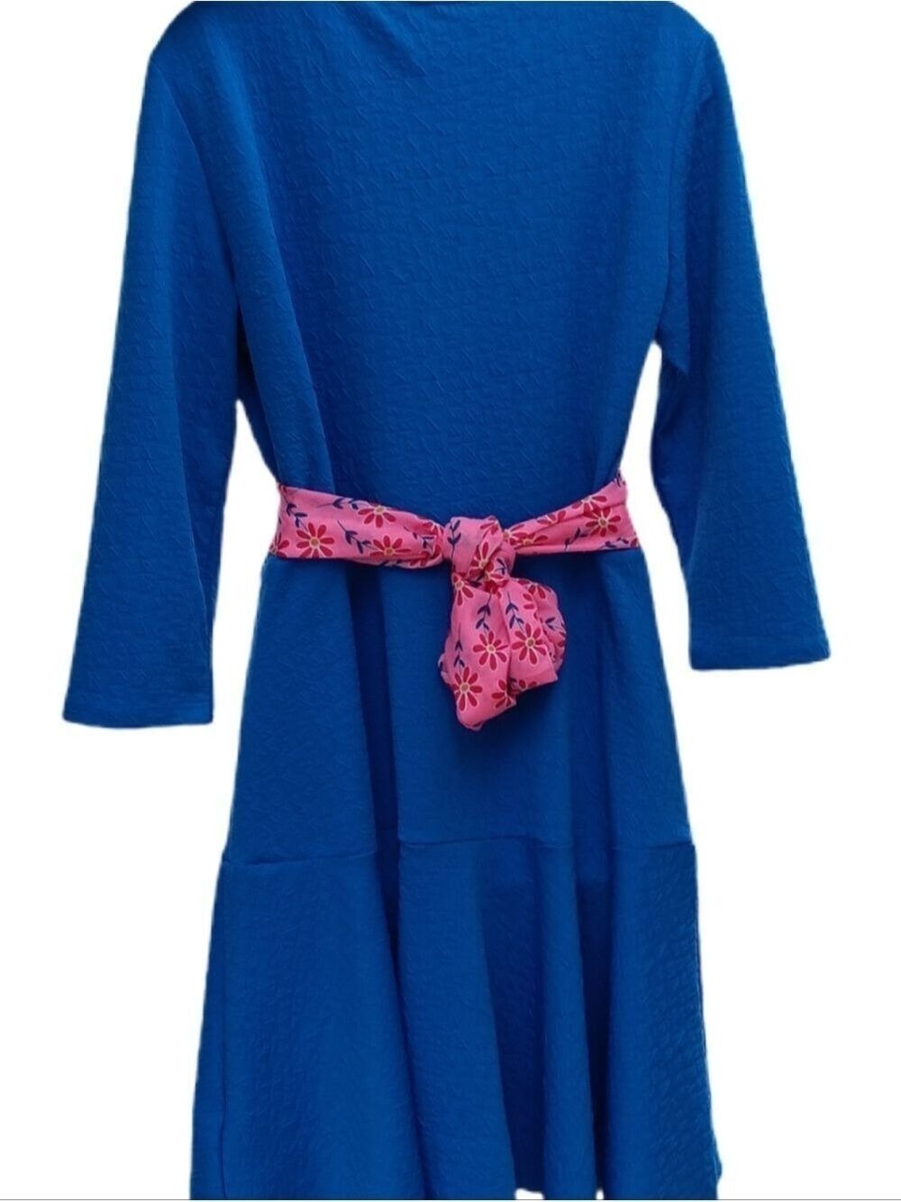 NY Collection Blue V-Neck 3/4 Sleeve Flare Dress Large - Picture 8 of 8